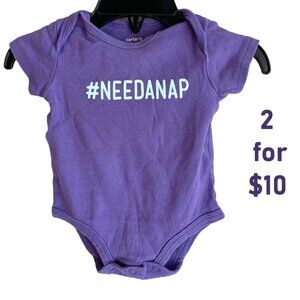 Carters Baby One Piece 3M Purple Hashtag NeedANap Short Sleeve Bodysuit Cotton